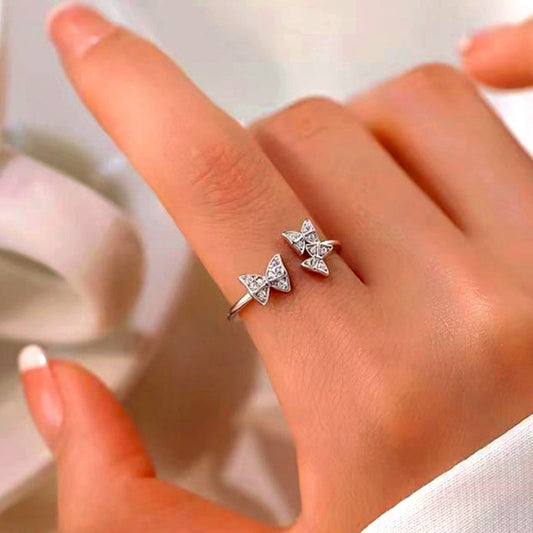 Sterling Silver Adjustable Zircon Butterfly Open RIngs