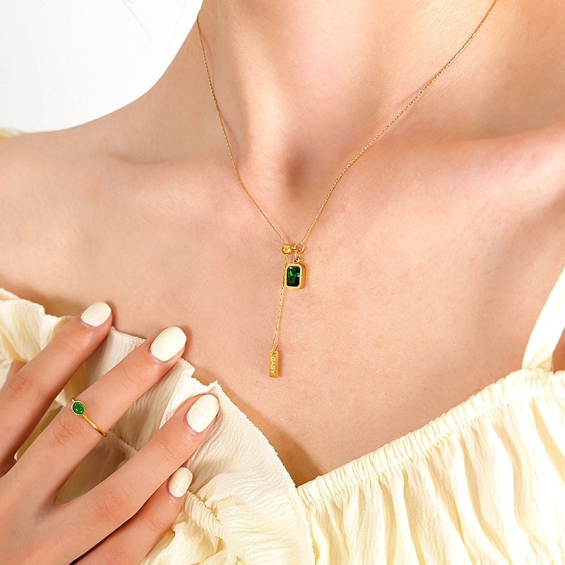 14K Gold-Plated Adjustable Square Crystal Necklaces