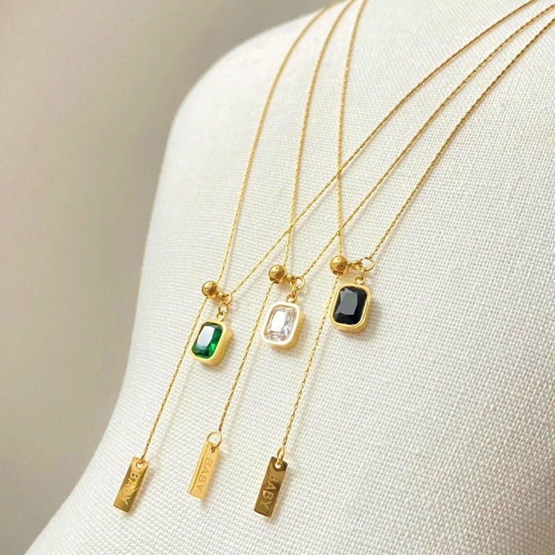 14K Gold-Plated Adjustable Square Crystal Necklaces