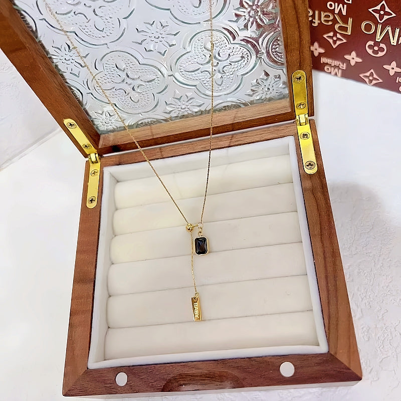 14K Gold-Plated Adjustable Square Crystal Necklaces