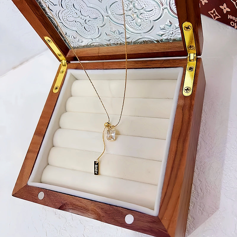 14K Gold-Plated Adjustable Square Crystal Necklaces