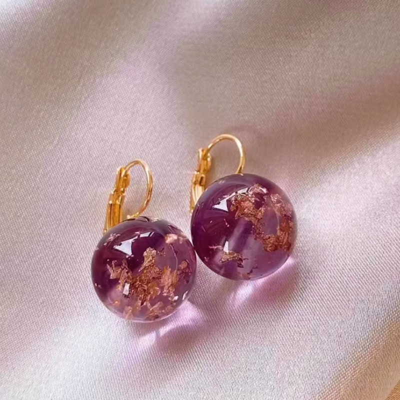 14K Gold-Plated Amber Transparent Ball Earrings