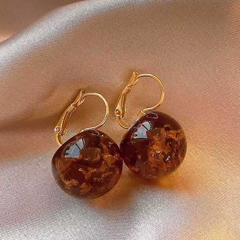 14K Gold-Plated Amber Transparent Ball Earrings