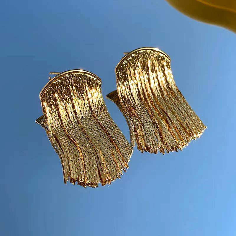 14K Gold-Plated Arc-Design Waterfall Tassel Earrings