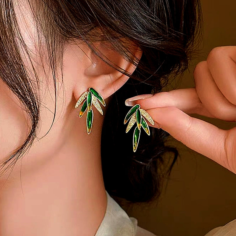 14K Gold-Plated Bamboo Leaf Stud Earrings