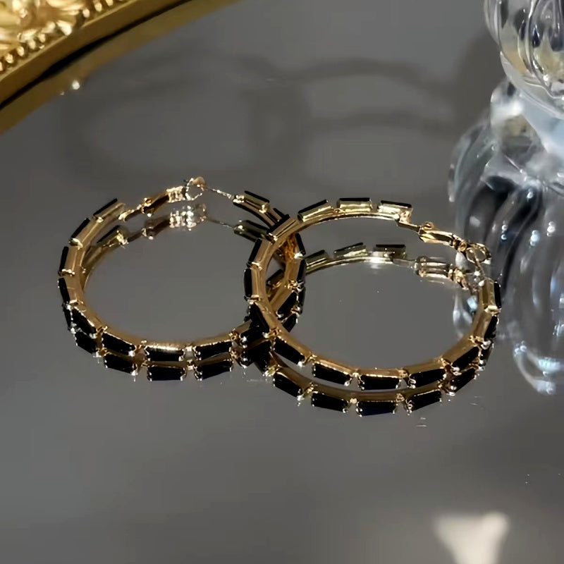 14K Gold-Plated Black Zircon Hoop Earrings