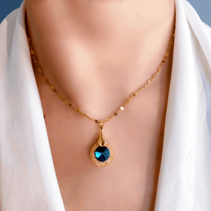 14K Gold-Plated Blue Crystal Pendant Necklaces