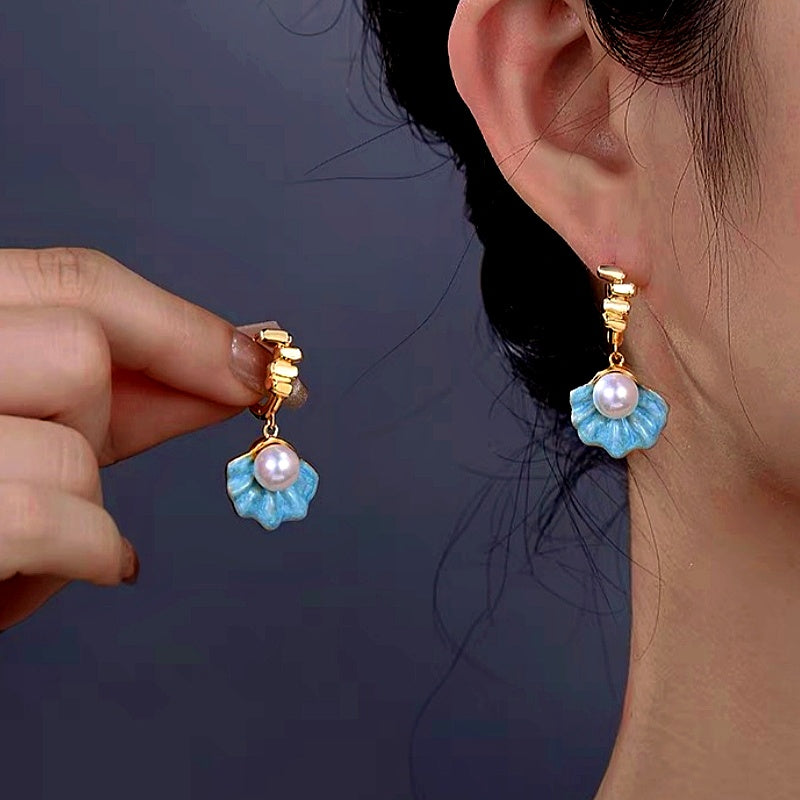 14K Gold-Plated Blue Shell Pearl Earrings