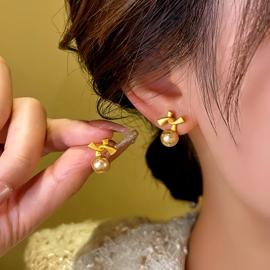 14K Gold-Plated Bow Bead Earrings