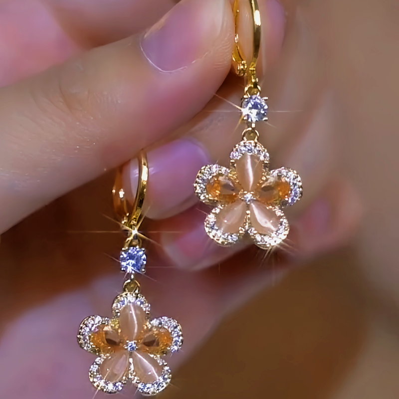 14K Gold-Plated Brown Crystal Flower Earrings