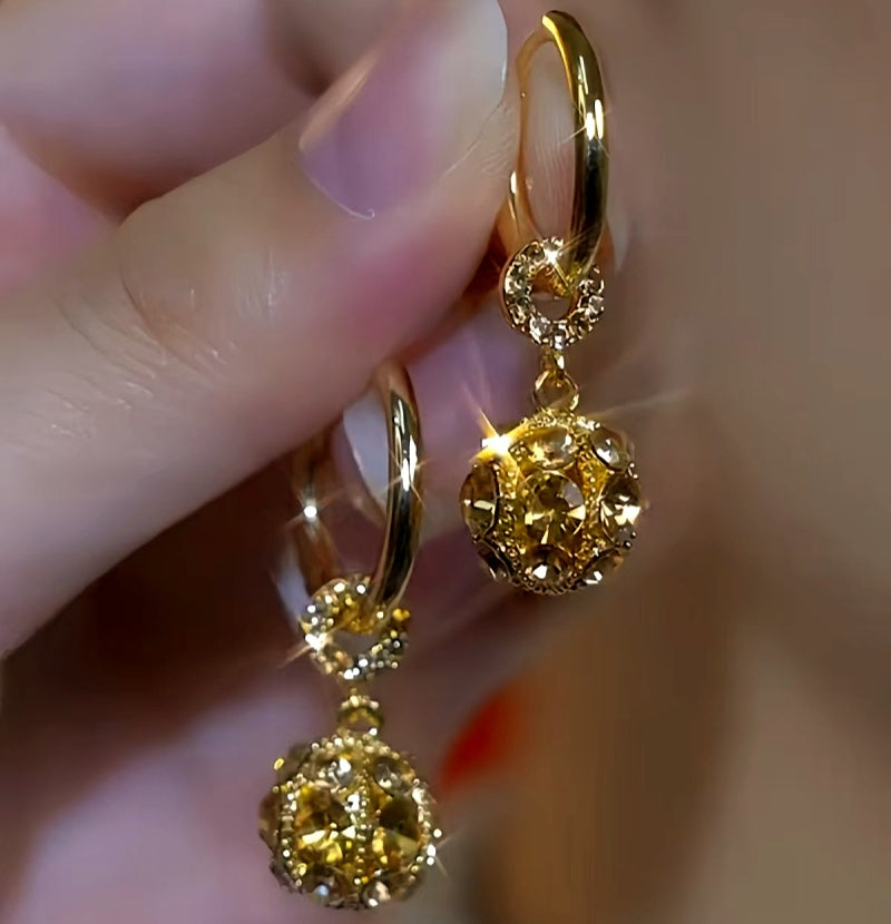 14K Gold-Plated Brown Diamond Ball Earrings