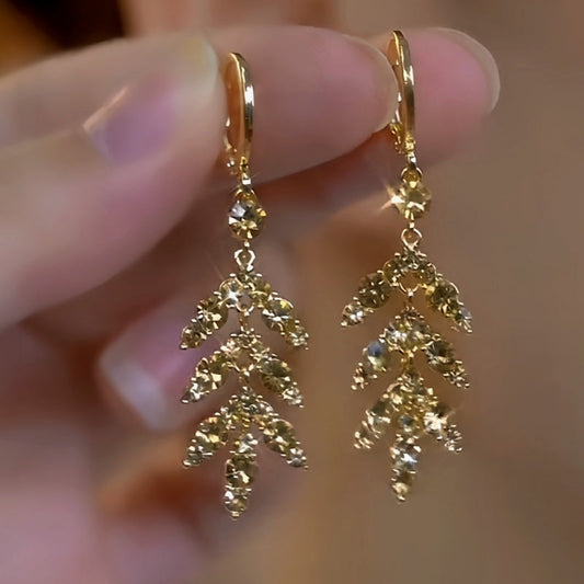 14K Gold-Plated  Brown Diamond Leaf Earrings