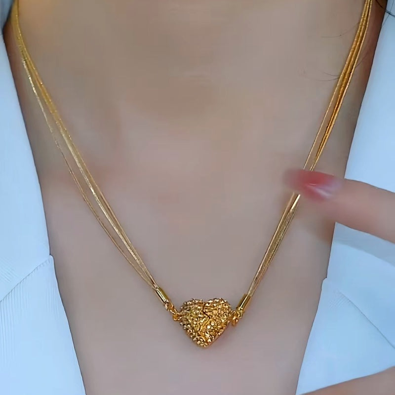 14K Gold-Plated Brown Magnetic Heart Necklaces