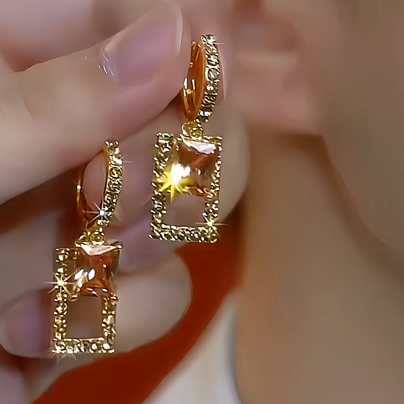 14K Gold-Plated Brown Zircon Crystal Earrings