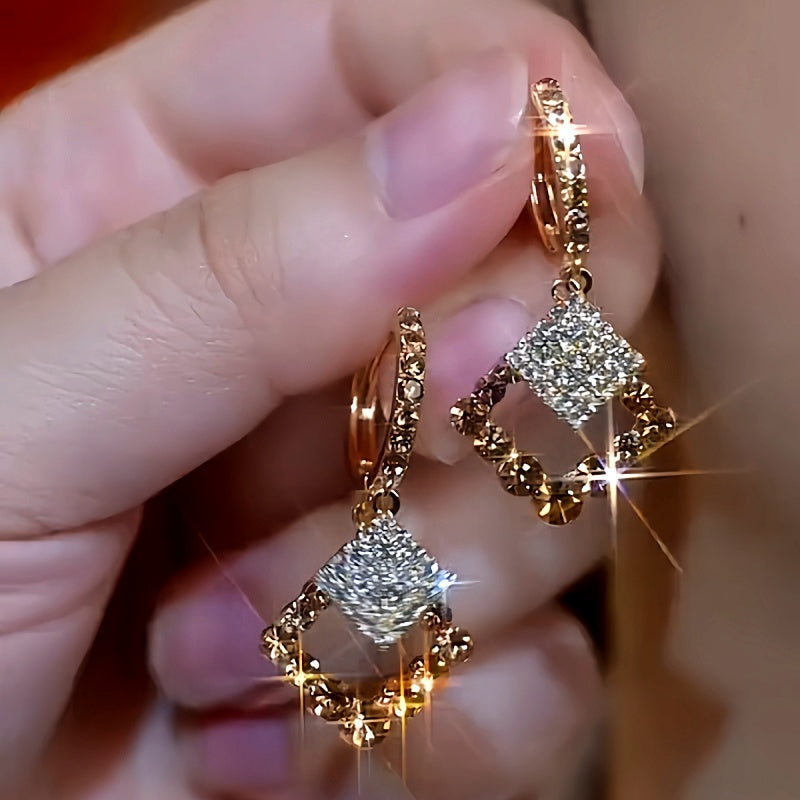 14K Gold-Plated Brown Zircon Diamond Earrings