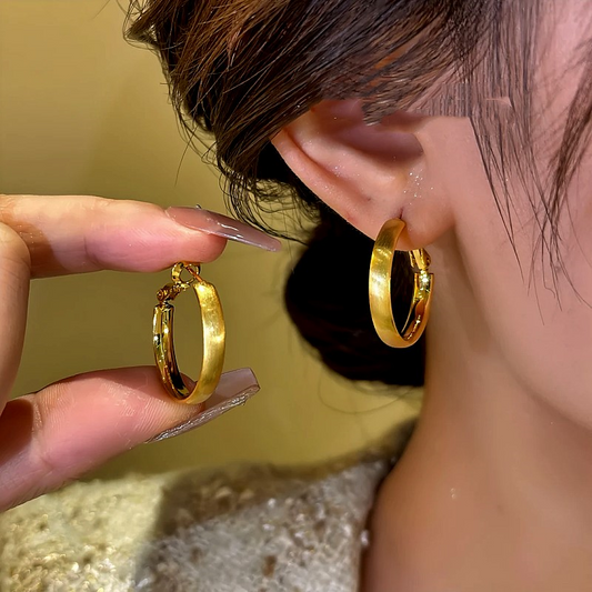 14K Gold-Plated Brushed Hoop Earrings