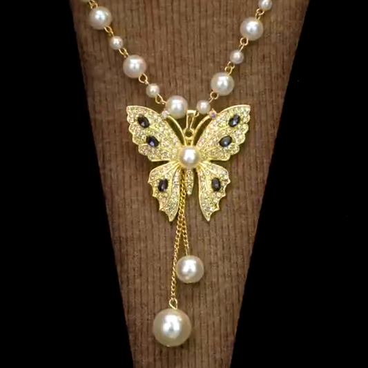 14K Gold-Plated Butterfly Pearl Necklace