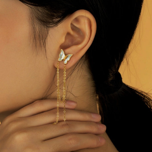 14K Gold-Plated Butterfly Tassel Earrings