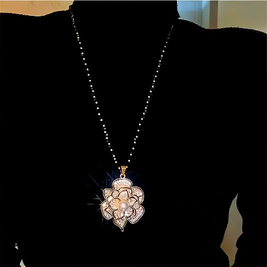 14K Gold-Plated Camellia Sweater Chain With Diamond Necklace