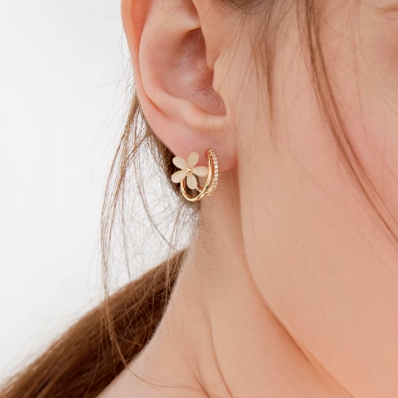 14K Gold-Plated Cat's Eye Flower Studs