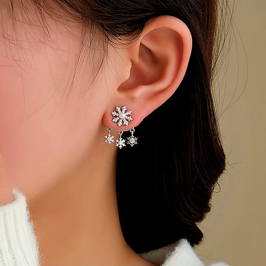 14K Gold-Plated Chiristmas Snowflake Jacket Earrings