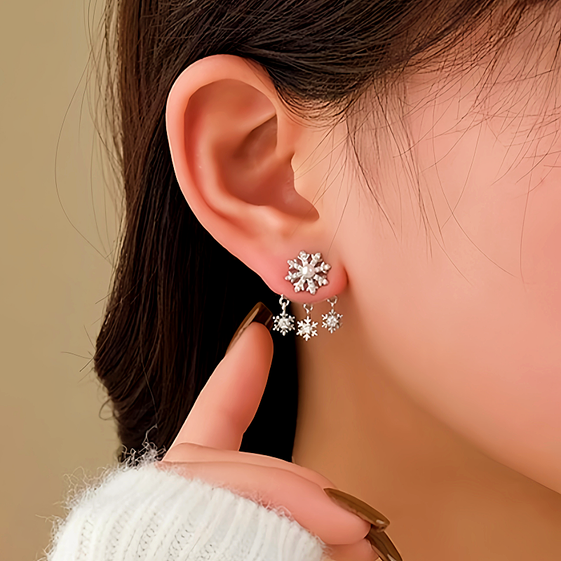 14K Gold-Plated Chiristmas Snowflake Jacket Earrings