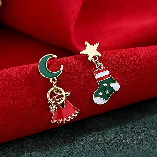 14K Gold-Plated Christmas Asymmetrical Star Mmoon Earrings