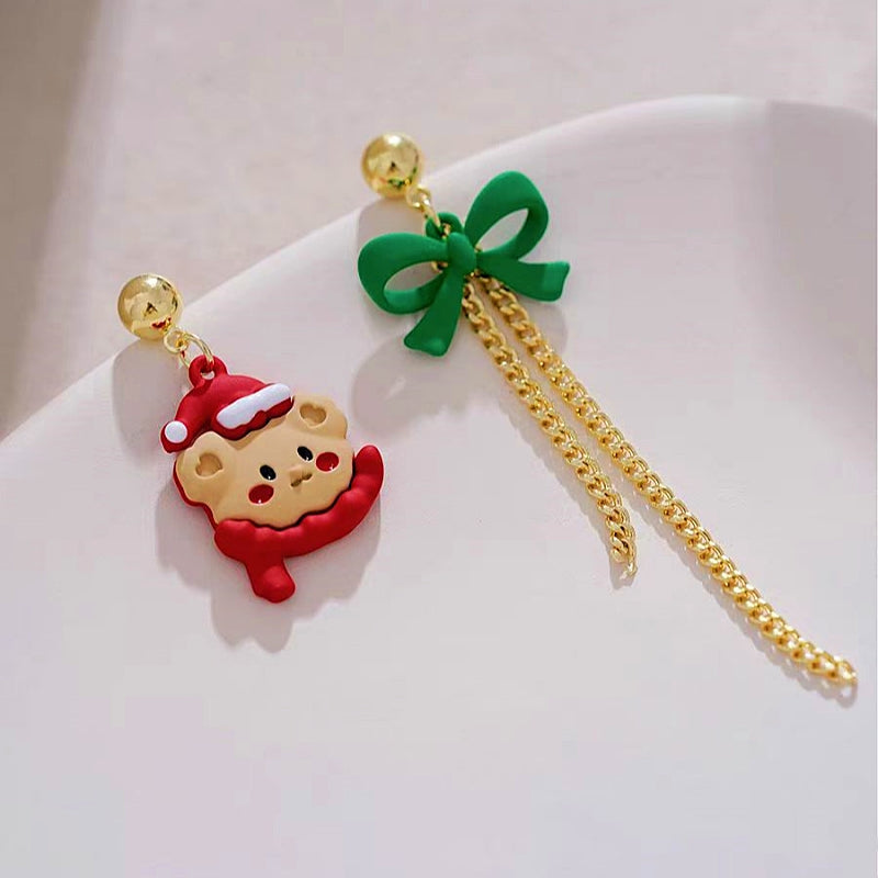 14K Gold-Plated Christmas Bow Bear Earrings