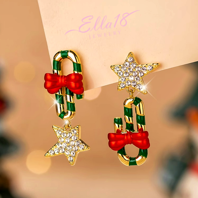 14K Gold-Plated Christmas Bow Star Earrings