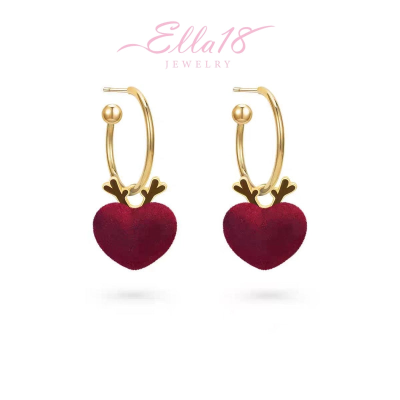 14K Gold-Plated Christmas Deer Heart Earrings