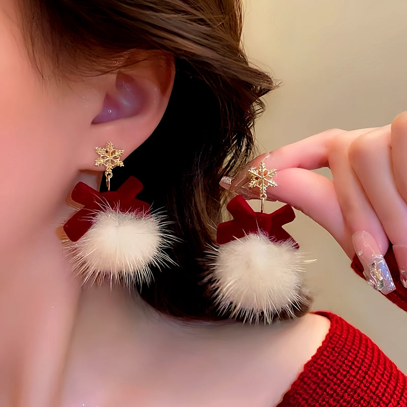 14K Gold-Plated Christmas Fluffy Bow Earrings