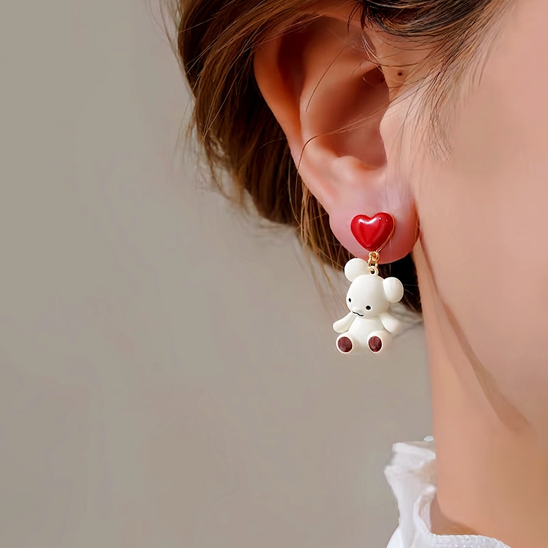 14K Gold-Plated Christmas Heart-Design Bear Earrings