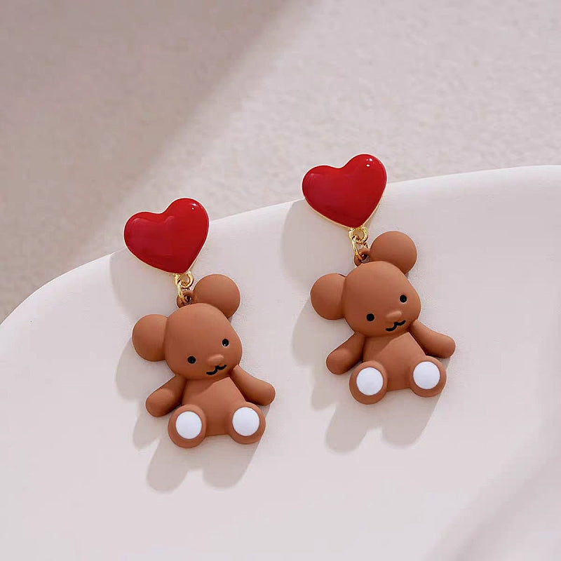 14K Gold-Plated Christmas Heart-Design Bear Earrings