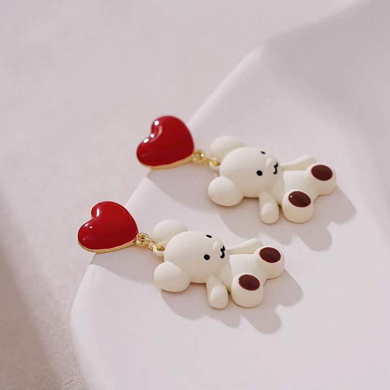 14K Gold-Plated Christmas Heart-Design Bear Earrings