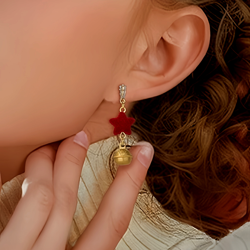 14K Gold-Plated Christmas Red Star Bell Earrings