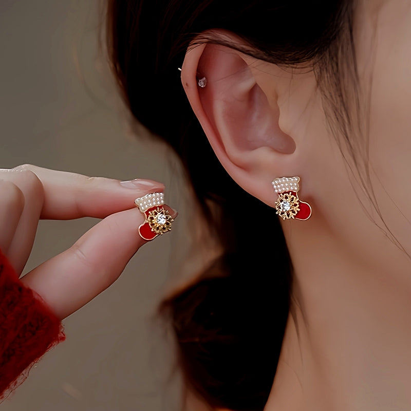 14K Gold-Plated Christmas Rotatable Christmas Stock Stud Earrings