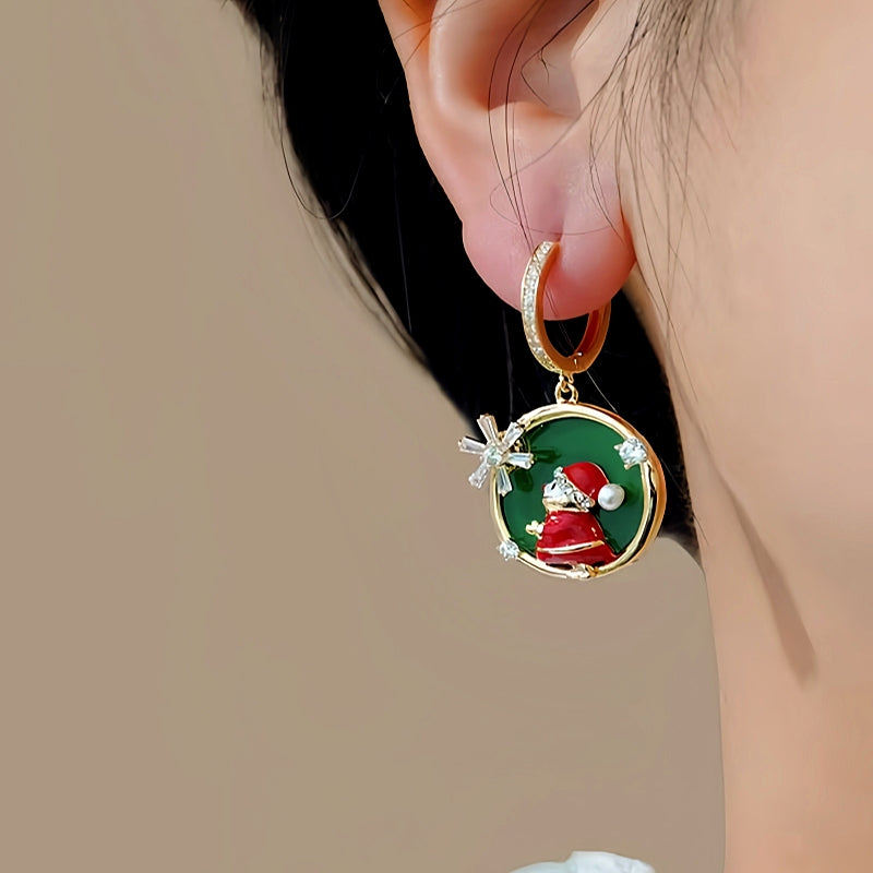 14K Gold-Plated Christmas Rotating Snowflake Snowman Earrings