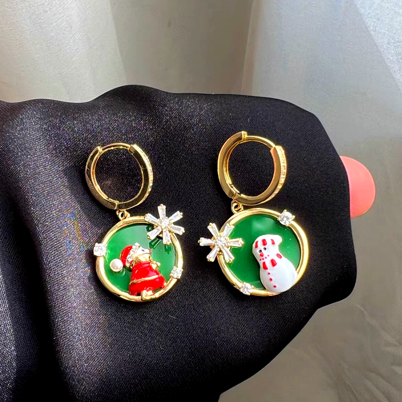 14K Gold-Plated Christmas Rotating Snowflake Snowman Earrings