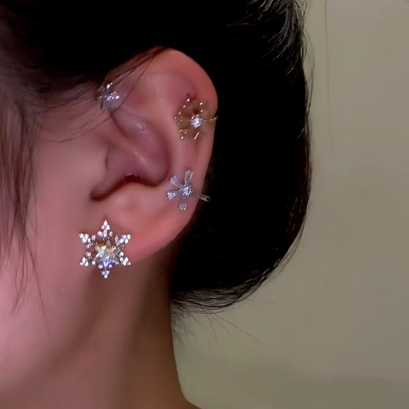 14K Gold-Plated Christmas Rotating Snowflake Star Ear Cuffs