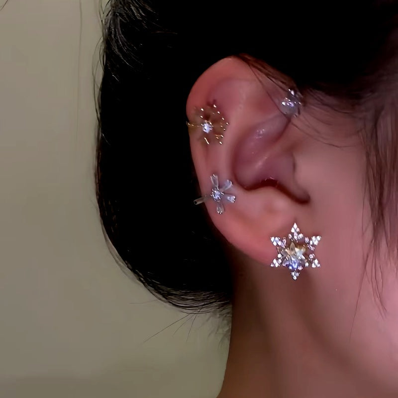 14K Gold-Plated Christmas Rotating Snowflake Star Ear Cuffs