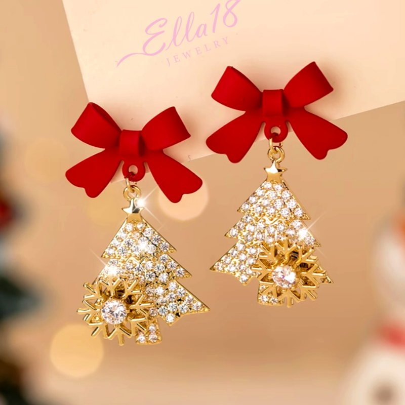 14K Gold-Plated Christmas Tree Bow Earrings