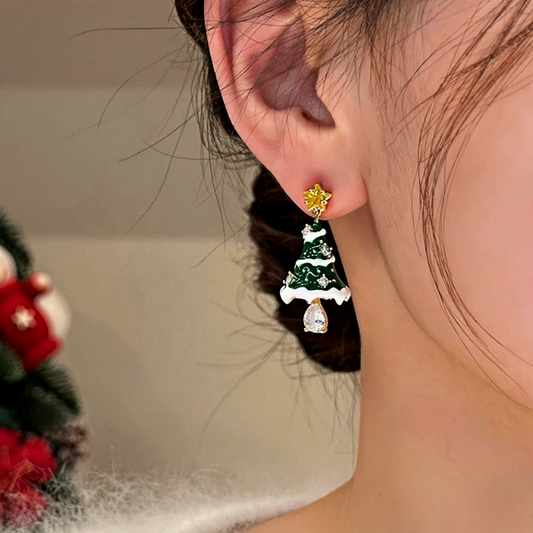 14K Gold-Plated Christmas Tree Earrings