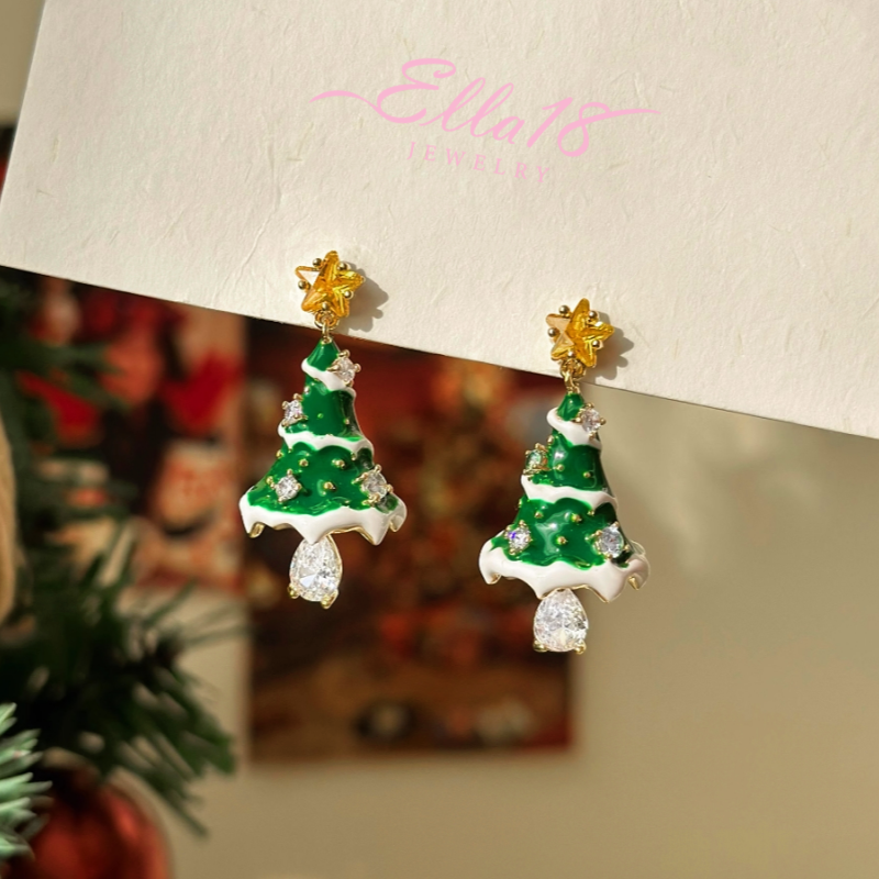 14K Gold-Plated Christmas Tree Earrings