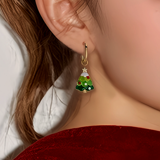 14K Gold-Plated Christmas Tree Santa Claus Earrings