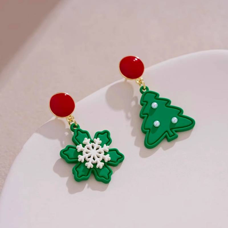 14K Gold-Plated Christmas Tree Snowflake Earrings