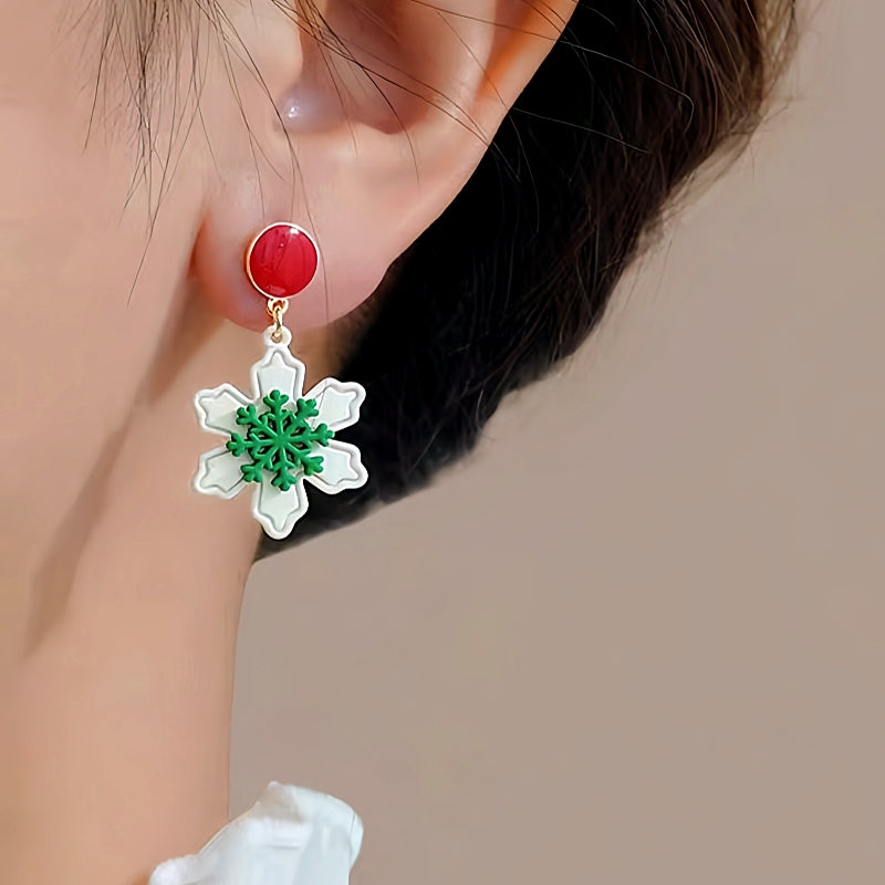 14K Gold-Plated Christmas Tree Snowflake Earrings