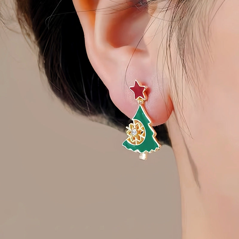 14K Gold-Plated Christmas Tree Star Earrings