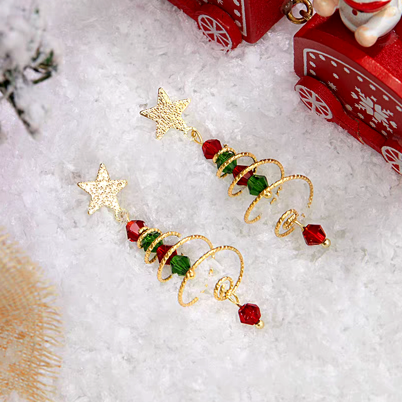 14K Gold-Plated Christmas Tree Star Earrings