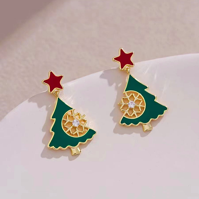 14K Gold-Plated Christmas Tree Star Earrings