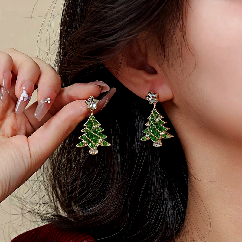 14K Gold-Plated Christmas Tree Zircon Star Earrings